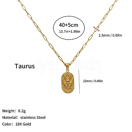 304 Stainless Steel Zodiac Constellation Pendant Paperclip Chain Necklaces ZP0058-4-1