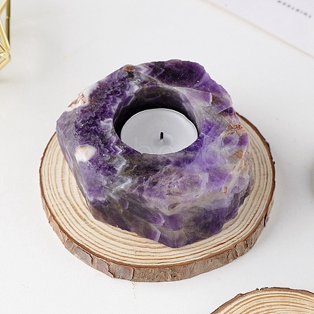 Polygon Shape Natural Amethyst Candle Holder PW-WG23410-03-1