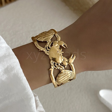 Ocean Theme 304 Stainless Steel Cuff Bangles for Women BJEW-Z171-01G-01-1