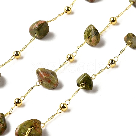 Handmade Natural Unakite Chip Beaded Chains CHC-F020-09G-01-1