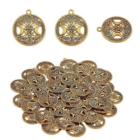 60Pcs Life of Tree Moon Charm Pendant Triple Moon Goddess Pendant Ancient Bronze for Jewelry Necklace Earring Making crafts JX339C-1