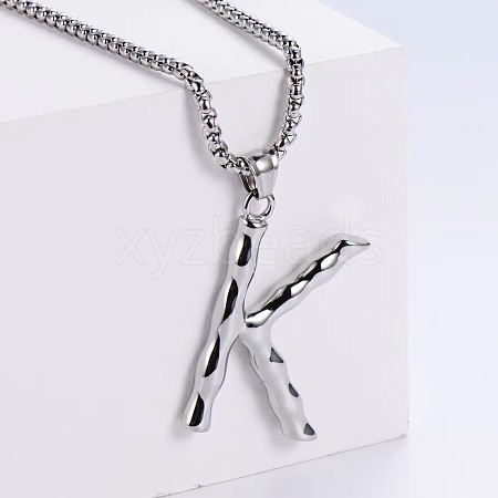 3Pcs Stainless Steel Textured Letter Pendant Box Chain Necklaces LW4134-37-1