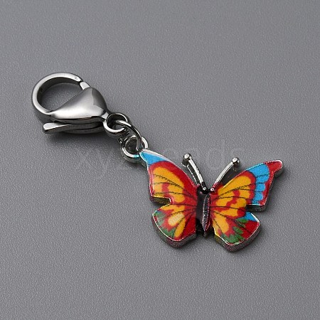 Butterfly Alloy Enamel Pendant Decoration HJEW-WH0042-73B-1