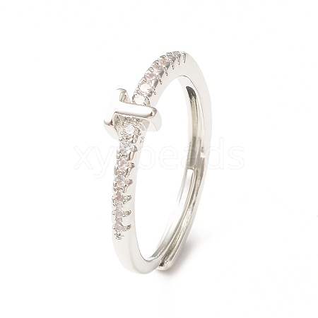 Clear Cubic Zirconia Initial Letter Adjustable Ring RJEW-C052-01P-T-1