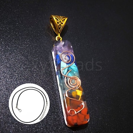 Natural & Synthetic Mixed Gemstone Rectangle Pendant Necklace DP0234-6-1