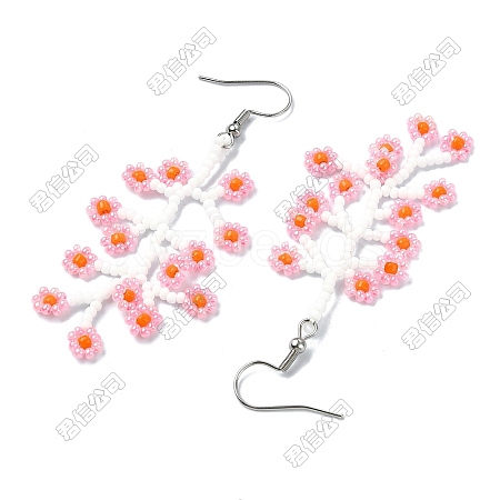 Handmade Glass Seed Beads Flower Dangle Earrings EJEW-FS00090-1