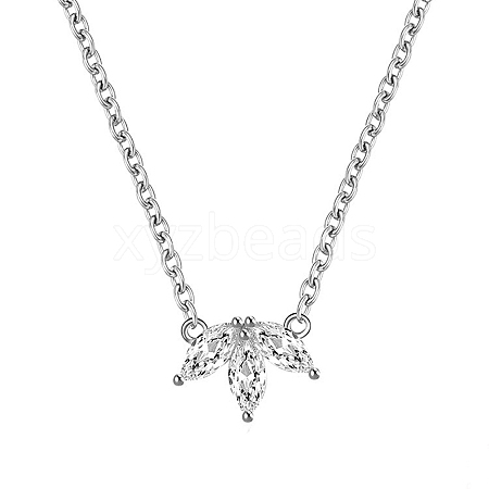 Fashionable 925 Sterling Silver Pave Clear Cubic Zirconia Clover Pendant Necklaces Simple and Versatile Daily Wear FF1476-2-1