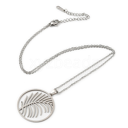 201 Stainless Steel Feather Pendant Necklace with Cable Chains NJEW-Q317-22P-1