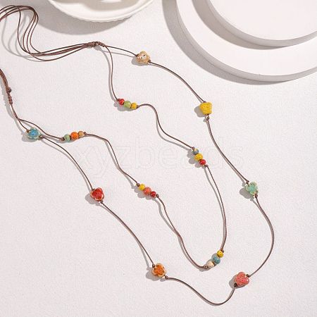 Bohemian Handmade Colorful Porcelain Beaded Waxed Cord Long Necklaces for Women FS-WGF474B-07-1