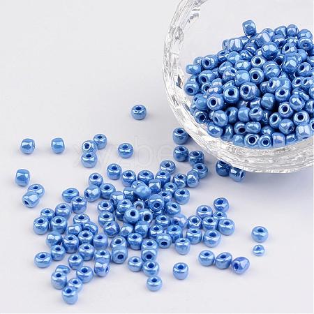 6/0 Opaque Colors Lustered Round Glass Seed Beads X-SEED-A012-4mm-123B-1