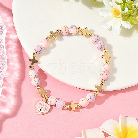 Heart with Eye Alloy Enamel Charm Bracelets BJEW-JB12287-01-1