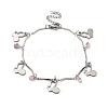 Cubic Zirconia & 304 Stainless Steel Charm Bracelet with Bar Link Chains for Women BJEW-C025-11P-2