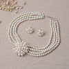 Flower Alloy Crystal Rhinestone & Plastic Pearl Multi-layer Necklace & Stud Earrings Sets for Women WGAF3FB-02-3