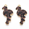 Printed Light Gold Tone Alloy Pendants ENAM-N056-210C-2