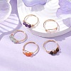 Copper Wire Wrapped Natural Gemstone Round Beaded Finger Rings for Women RJEW-JR00736-2