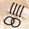 Natural Dyed & Heated Black Agate Beaded Stretch Bracelets BJEW-F203-09-4