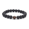 2Pcs 2 Style Natural Wood & Lava Rock Round Beaded Stretch Bracelets Set for Women BJEW-JB09381-5