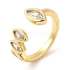 Rack Plating Brass Pave Clear Cubic Zirconia Open Cuff Rings for Women RJEW-Q770-31G-3