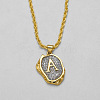 Brass Crystal Rhinestone Oval with Letter Pendant Necklaces FS-WG7CB6D-24-1