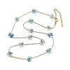 Glass Flower Link Chain Necklaces NJEW-H041-04G-03-1