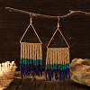 Bohemian Style Triangle Metal Glass Seed Bead Tassel Dangle Earrings for Women WC2298-1-1