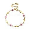 Enamel Flower & Cross Link Chain Bracelet BJEW-C023-01G-02-1