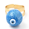 Enamel Round with Evil Eye Beaded Open Cuff Ring RJEW-E069-03G-02-2