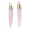 Natural Rose Quartz Brass Pointed Pendants G-B025-02LG-06-2