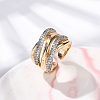 Brass Micro Pave Clear Cubic Zirconia Cuff Finger Rings for Women RJEW-C116-18G-2