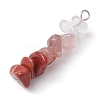 Gradient Color Natural Quartz Crystal & Natural Rhodonite & Natural Red Jasper & Natural Strawberry Quartz Chip Beaded Pendants PALLOY-JF02790-06-3