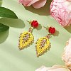 Rose with Leaf Seed Beads Stud Earrings EJEW-MZ00222-01-2