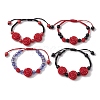 4Pcs 4 Styles Rose Flower Resin Nylon Thread Braided Bead Bracelet Sets BJEW-JB10880-1