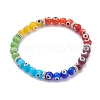 Rainbow Round Evil Eye Lampwork Stretch Beaded Bracelets for Kids X-BJEW-JB05940-1