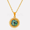 304 Stainless Steel Pave Natural Paua Shell Sun Pendant Necklaces WM7741-3-2