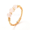 Copper Wire Wrapped Natural Rose Quartz Braided Bead Rings for Women RJEW-JR00393-01-1