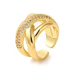 Brass Micro Pave Clear Cubic Zirconia Open Cuff Rings for Women RJEW-A048-06G-1