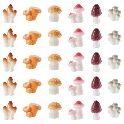 30Pcs 6 Colors Mushroom Themes Resin Display Decorations DJEW-TA0001-27-1
