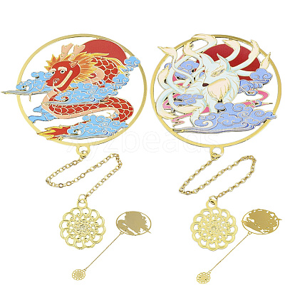 2Pcs 2 Styles Iron Bookmarks with Chain AJEW-GF0011-71-1