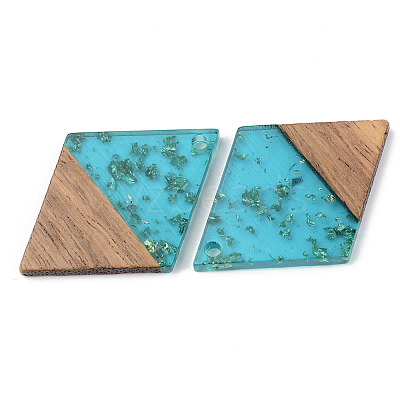 Transparent Resin & Walnut Wood Pendants X-RESI-S389-012A-B03-1