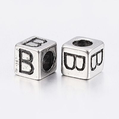 304 Stainless Steel Large Hole Letter European Beads LS-STAS-H428-01AS-B-1