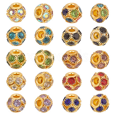 40Pcs 10 Colors Brass Rhinestone Beads KK-PH0006-03-1