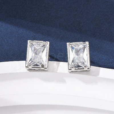Brass Micro Pave Clear Cubic Zirconia Stud Earrings EJEW-C174-02D-P-1