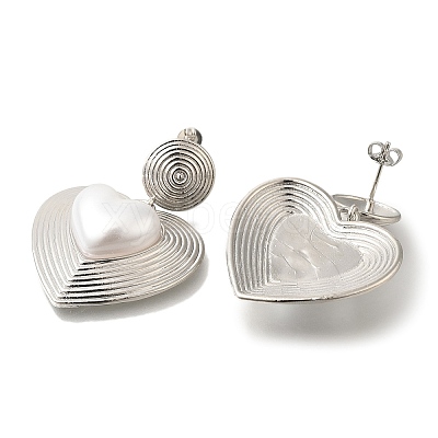 Rack Plating Heart Brass Stud Earrings EJEW-H016-11P-1