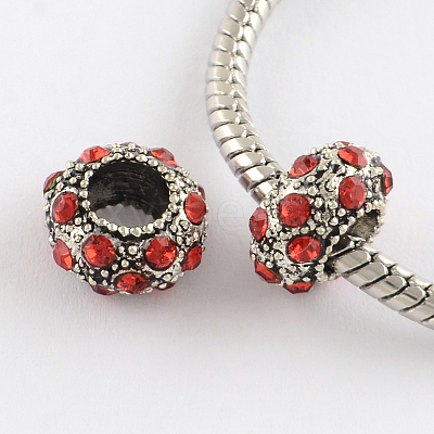 Rondelle Antique Silver Plated Metal Alloy Rhinestone European Beads X-ALRI-Q228-12-1