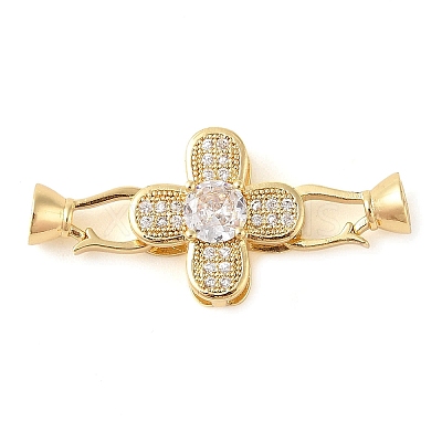 Rack Plating Brass Micro Pave Clear Cubic Zirconia Fold Over Clasps KK-S384-14G-1