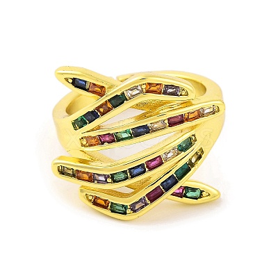 Hug Hand Brass Micro Pave Cubic Zirconia Adjustable Rings for Women RJEW-U003-25B-G-1