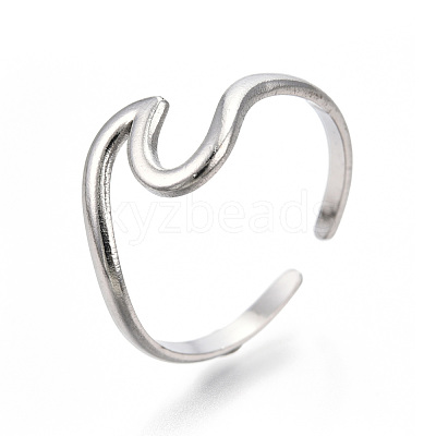 Non-Tarnish 304 Stainless Steel Sea Wave Cuff Rings RJEW-N038-115P-1