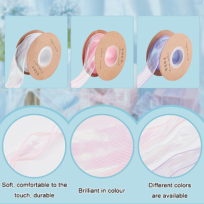 3 Rolls 3 Colors Flat Rainbow Color Nylon Organza Ribbon OCOR-CA0001-29-1