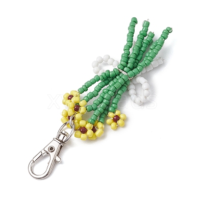 Bouquet Glass Seed Beaded Pendant Decoration HJEW-JM02561-01-1