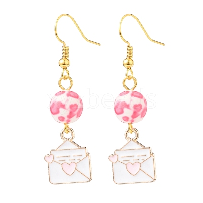 3 Pairs 3 Style Pink Alloy Enamel Charms & Resin Beads Dangle Earrings EJEW-JE05030-05-1